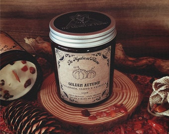 Vela de soja Artesanal 100% Vegana - Vela aromática Ritual - Witchy Candle - "Golden Autumn - Calabaza, Clavo y Vainilla" - 145gr