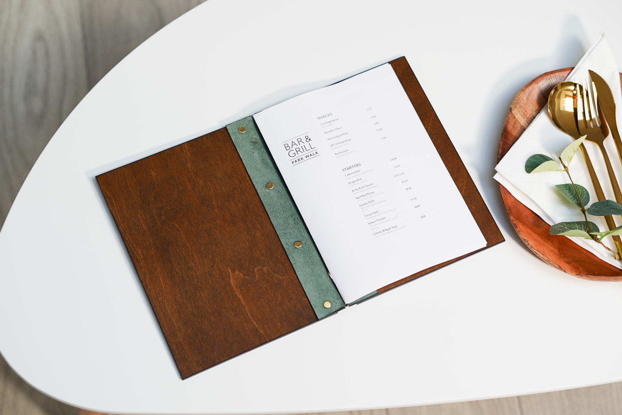 Wooden Menu, Leather Menu A4/US Letter, A5/US Halfletter, Leather Menu