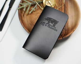 Black Leather bill holder, Leather check holder, Leather check holder with embossing Check presenter for restaurant Check book