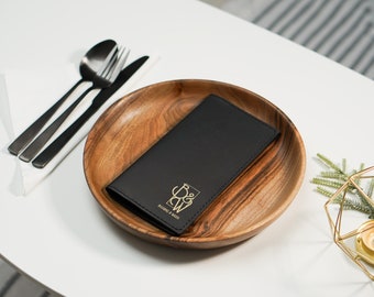 Black Leather bill holder, Leather check holder, Leather check holder with embossing. Check presenter for restaurant.
