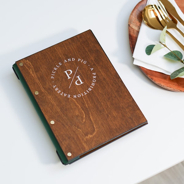 Wooden menu, Leather menu A4/US letter, A5/US half-letter, Leather Menu Cover, Custom Menu Cover, Menu Holder, Restaurant Menu Folder