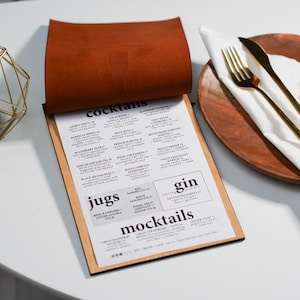Menükarte, Leder-Speisekarte A5/US Half-Letter, A4/US Letter, Menühülle aus Leder, Menühülle nach Maß, Menühalter, Restaurant-Speisekarten-Ordner