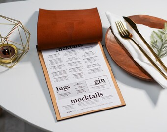 Menu board, Leather menu A5/US Half-letter, A4/US Letter, Leather Menu Cover, Custom Menu Cover, Menu Holder, Restaurant Menu Folder