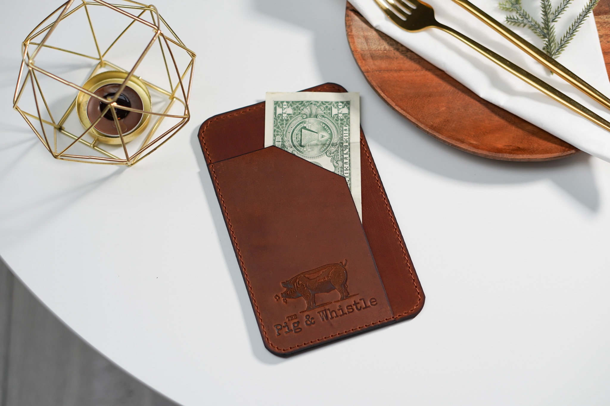 Vintage Leather bill holder, Leather check holder, Leather check holder with embossing. Check presenter for restaurant.