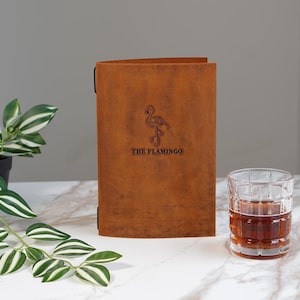 Distressed Leather Restaurant Menu Cover, Personalised Menu Holder, Custom Logo, Embossed Folder, Cafe Bar