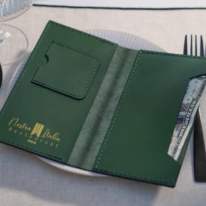 Custom Leather bill holder, Leather check holder, Leather bill holder with embossing. Check presenter for restaurant, Personalized checkbook