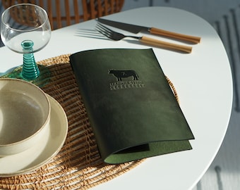 Custom Leather Menu Cover: A5/US Half-Letter Binder, Embossed Logo
