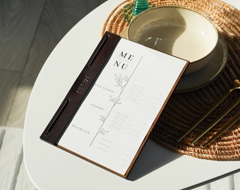 A5 Leather Menu Cover: Wooden Restaurant Menu Holder, Custom Logo