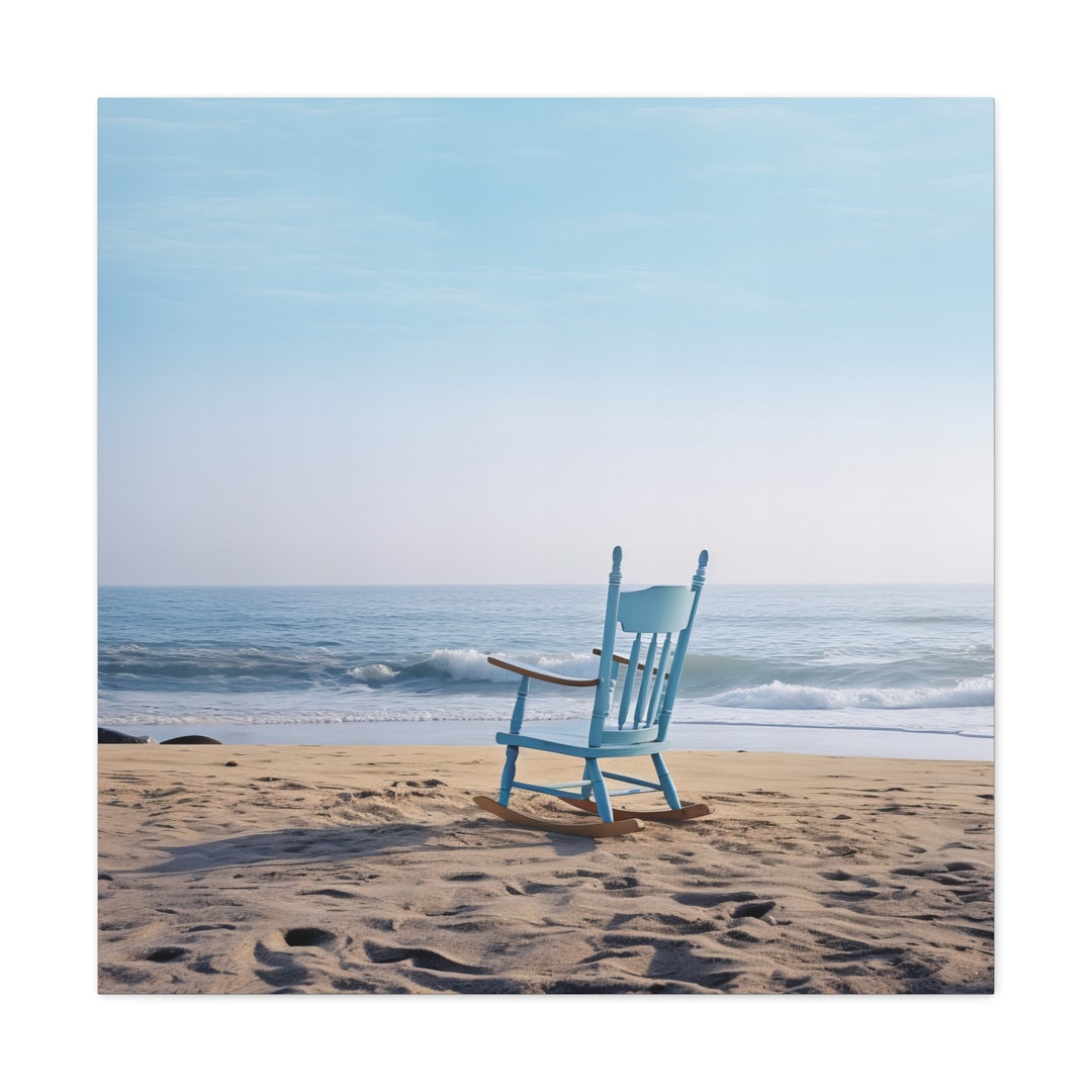Blue Rocking Chair on the Beach, Rocking Chair, Canvas Art Print, Beach ...