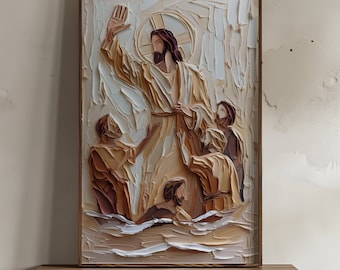 Christelijke kunst afdrukbaar - Jezus kalmeert de storm | Digitale download met hoge resolutie