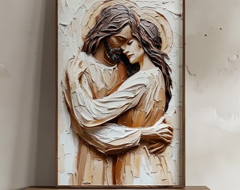 Jésus serrant sa femme dans ses bras | Etreinte céleste | Peinture spirituelle | Impression de décoration d'intérieur chrétienne | Oeuvre d'art religieuse | TÉLÉCHARGEMENT NUMÉRIQUE