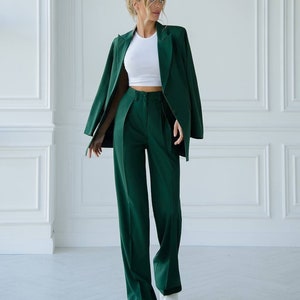 Emerald Green Women Pantsuit,Wedding Guest Suit, Formal Strong Suit, Business Outfit, Emerald Blazer Trousers Womens,