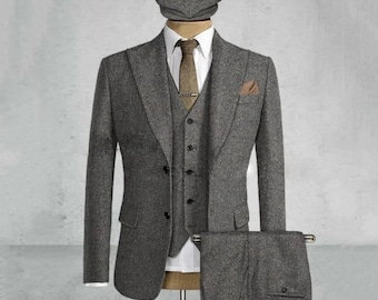 Mens 3 Piece Suit - Tweed Herringbone - Stunning Peaky Blinders - Tom Shelby - High Quality