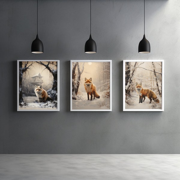 Fox Wall Art, Forest Animal Wall Decor, Gift for a Hunter, Printable Wall Art, DIGITAL Download, Art Fox winter Forest, Winter Fox, Fox Art