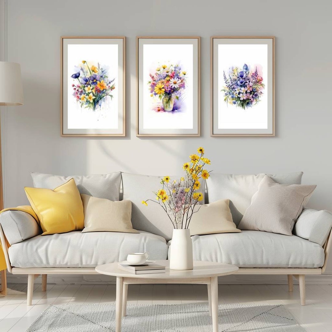 Wildflower Set of 3 | Watercolor Wildflowers Print Set of 3 | Farmhouse ...