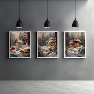 Winter forest prints, Amanita mushroom, Winter pictures, Snowy forest, Winter woodland, Fly agaric, Forest picture, Art winter forest