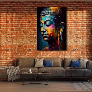 Pintura de Buda sobre lienzo, Arte de pared espiritual abstracto, Decoración de pared de Buda colorida, Decoración de sala de estar, Imagen impresa para el hogar, Póster budista