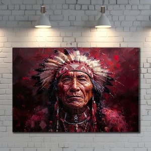 Native Warrior Canvas Art Print, Ethnic Wall Art, Spirit&Manl Painting, Native Indian Man Poster, Colorful Canvas, Ethnic Livingroom Decor