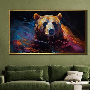 Grizzly Bear Wall Art, Animal Wall Decor, Polar Bear Canvas, Print Picture for Home, Colorful Bear Poster Print Art, Graffiti Bears Artwork
