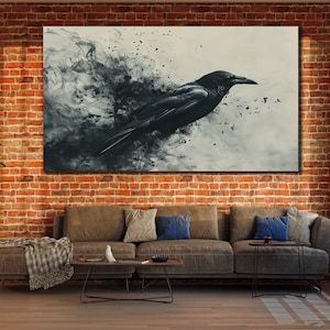 Crow Wall Art, Gothic Wall Decor, Animal Canvas Print Art, , Living Room Wall Art, Raven Poster, Bird Lover Gift, Wall Hanging Canvas