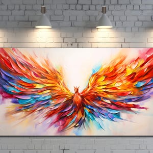 Dipinto su tela di uccello Phoenix, stampa artistica di uccelli Simurgh, arte murale di uccelli colorati, pittura su tela, poster di Phoenix, tela appesa a parete