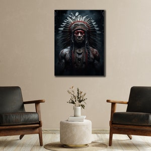 Native warrior Leinwand Kunstdruck, Ethnische Wandkunst, Indianer Malerei, Native Indian Poster, Wandbehang, Wohnzimmer Dekor