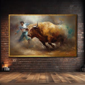 Bullfights Canvas Art, Matador Painting on Canvas,Animal Wall Decor, Print Picture for Farmer, Spanish Bull Poster, Matador Framed Art Print