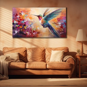 Pintura de lienzo de pájaros, arte impreso de colibríes, arte colorido de la pared de pájaros, pintura sobre lienzo, cartel de colibrí, lienzo colgante de pared