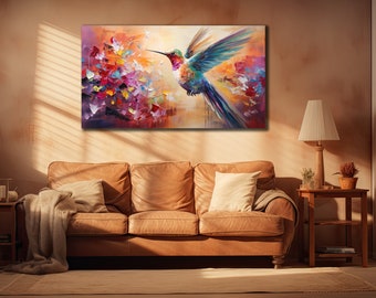Bunter Kolibri-Leinwand-Kunst, moderner Vogel-Wandbehang