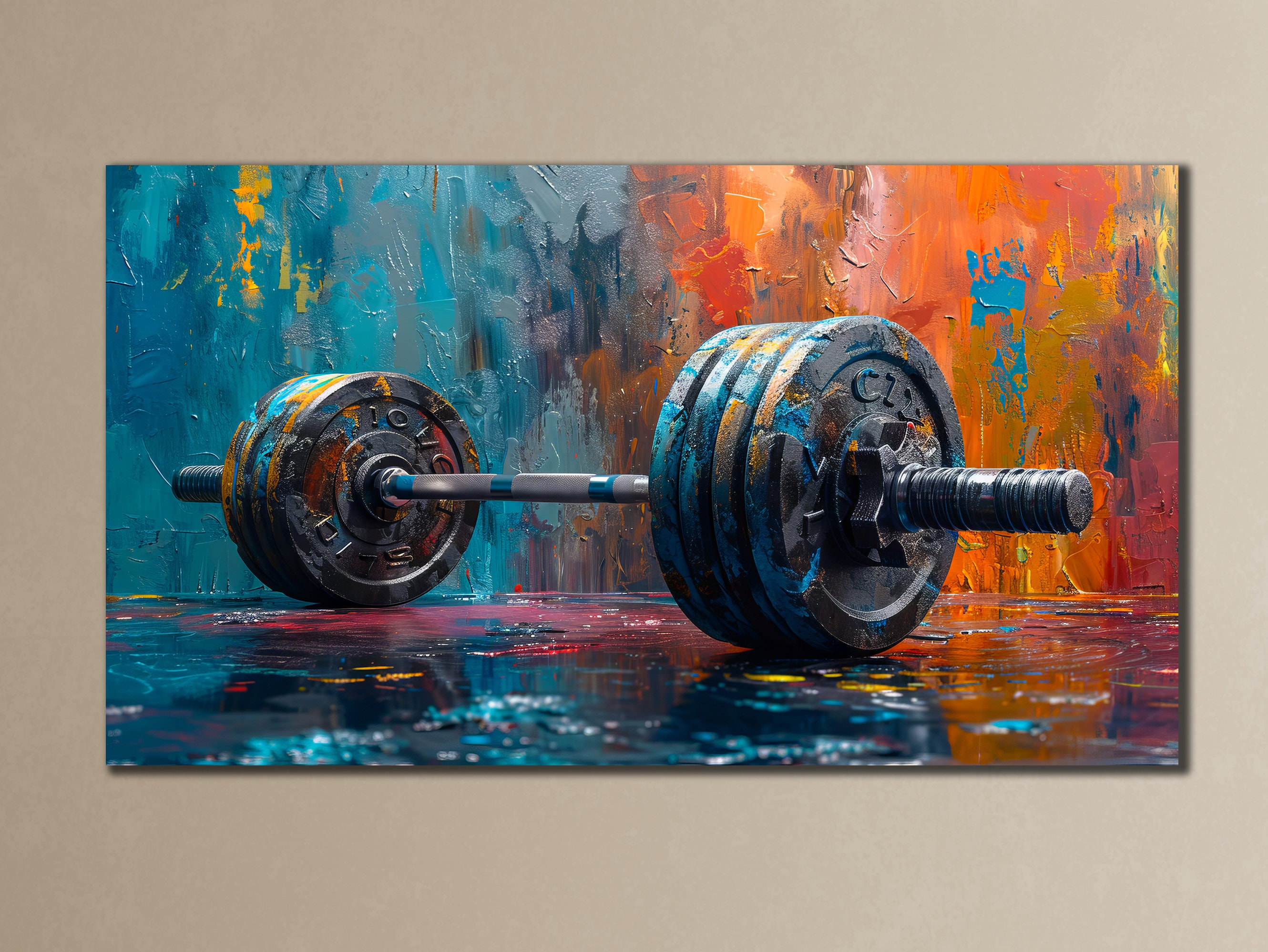 Graffiti Barbell Wall Art, Gym Wall Decor, Fitness Canvas Print Art, Ready to Hang, Livingroom Wall Art, Barbell Canvas Poster,Gym Artwork