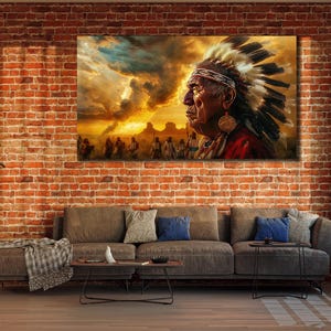 Native Warrior Canvas Art Print, Ethnic Wall Art, Spirit&Manl Painting, Native Indian Man Poster, Colorful Canvas, Ethnic Livingroom Decor