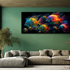 Tropical Fish Canvas Wall Art,  Colorful Fish Wall Decor, Dining Room Decor, Print Picture for Home, Extra Large Poster, Koi Fish Artwork