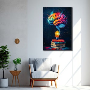 Colorful Brain Wall Art, Elegant Wall Decor, 3D Brain Canvas Print Art, Ready to Hang, Living Room Wall Art, Science Poster Canvas, Artwork