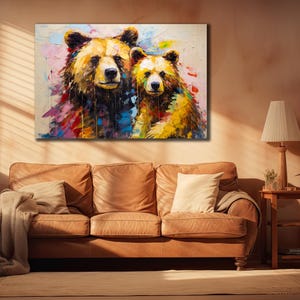 Grizzly Bear Wall Art, Animals Wall Decor,Bear Family Canvas, Print Picture for Home, Bear Baby Poster Print Art, Graffiti Bears Artwork