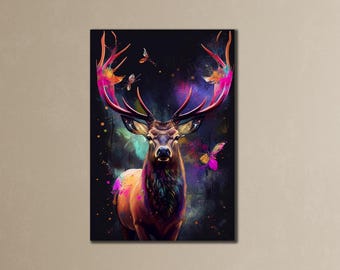 Deer Canvas Art Print: Colorful Stag Wall Decor