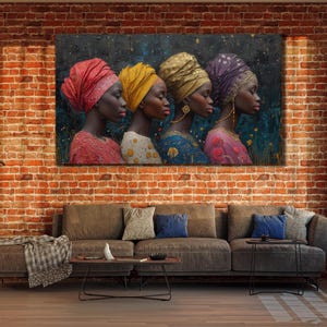 African Cultural Illustration Art Print, African Ethnic Women Canvas Wall Art, Ethnic Artwork, Home Wall Decor, African Tribal Oil Painting
