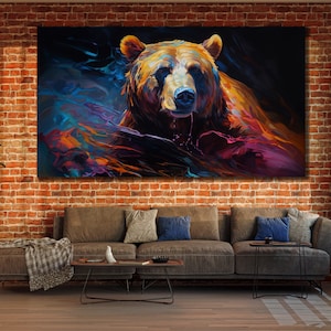 Grizzly Bear Wall Art, Animals Wall Decor, Polar Bear Canvas, Print Picture for Home, Colorful Bear Poster Print Art, Graffiti Bears Artwork