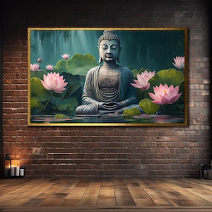 Buddha Painting on Canvas, Spiritual Framed Wall Art, Colorful Buddha Wall Decor, Print Picture for Home,Buddhist Poster, Framed Print Art