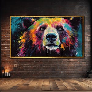 Grizzly Bear Wall Art, Animal Wall Decor, Polar Bear Canvas, Print Picture for Home, Colorful Bear Poster Print Art, Graffiti Bears Artwork