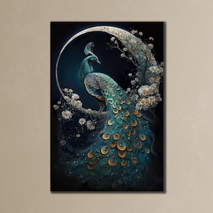 Blue Peacock Painting, Peacock Wall Art, Animals Wall Decor, Livingroom Decor, Print Picture for Home, Peacock Poster, Birds Artwork