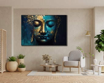 Abstract Buddha Canvas Art: Golden Spiritual Wall Decor