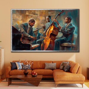 Music Frame Canvas Print, Jazz Band Painting On Canvas, Retro Jazz Wall Art, Music Wall Art, instrument Painting Artwork, Colorful Poster