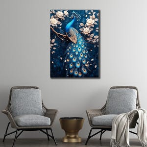 Blue Peacock Oil Painting, Peacock Wall Art, Animals Wall Decor, Livingroom Decor, Print Picture for Home, Peacock Poster, Birds Artwork