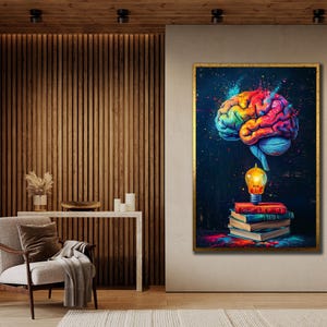 Colorful Brain Wall Art, Elegant Wall Decor, 3D Brain Canvas Print Art, Ready to Hang, Living Room Wall Art, Science Poster Canvas, Artwork