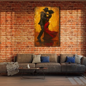 Paar-Leinwand-Kunstdruck, Tänzer-Wandkunst, Tango-Wandkunst, tanzende Wandkunst, rote Malerei auf Leinwand, Liebestanz-Poster, Wandbehang-Leinwand
