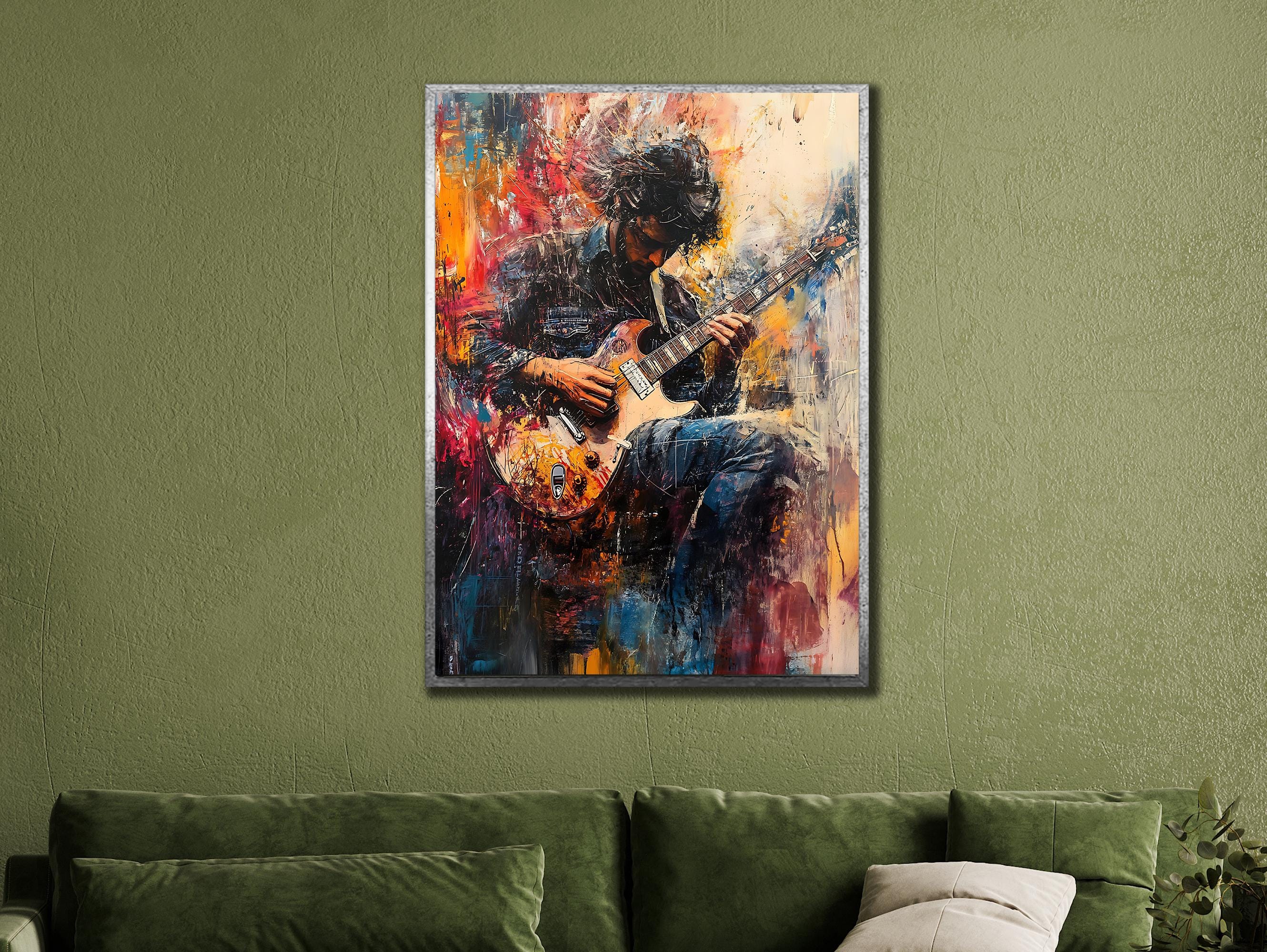 Abstract Guitar Player Picture on Stretched Canvas, Wall Art Décor, Ready to Han