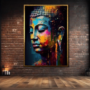 Bouddha peinture sur toile, oeuvre d&#39;art murale encadrée spirituelle, décoration murale bouddha colorée, impression d&#39;image pour la maison, affiche bouddhiste, impression d&#39;art encadrée