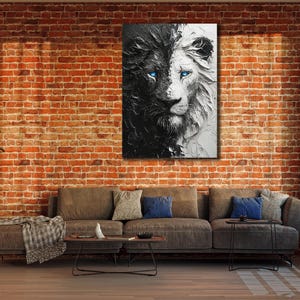 Lion Painting On Canvas, Lion Wall Art, Animals Wall Decor, Animal Head Poster, Ready To Hang Print, Black&White Lion Canvas Art,Lion Poster