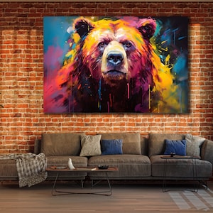 Grizzly Bear Wall Art, Animals Wall Decor, Polar Bear Canvas, Print Picture for Home, Colorful Bear Poster Print Art, Graffiti Bears Artwork