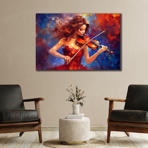 Violinist Girl Canvas Art Print, Music and Woman Wall Art, Music Canvas Art, instrument Painting Art, Woman with Violin Poster, Home Gifts